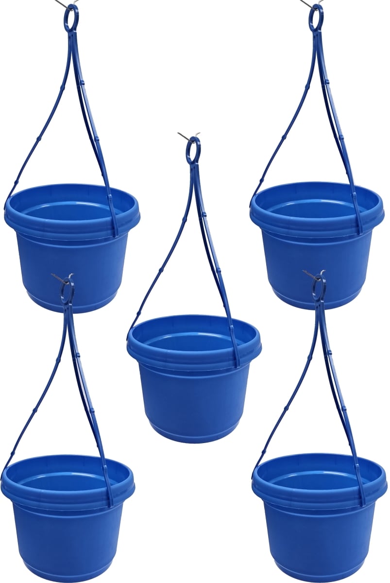 SHAPSB5 7 in. Hanging Flower Pot Colored, Blue - Polypropylene - Pack of 5