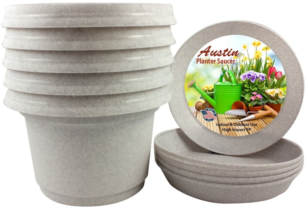 SAPG5 7 in. Flower Pot with Saucer Granite Colored, White - Polypropylene - Pack of 5