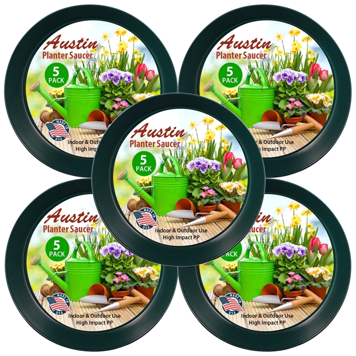 AS 14HG 14 in. Plant Saucer Colored, Hunter Green - Polypropylene - 12.14 in. Base - Pack of 5