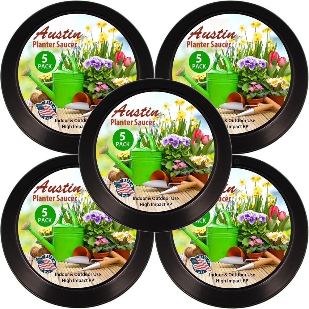AS16B5 16 in. Round Plant Saucer Colored, Black - Polypropylene - 14.25 in. Base - Pack of 5