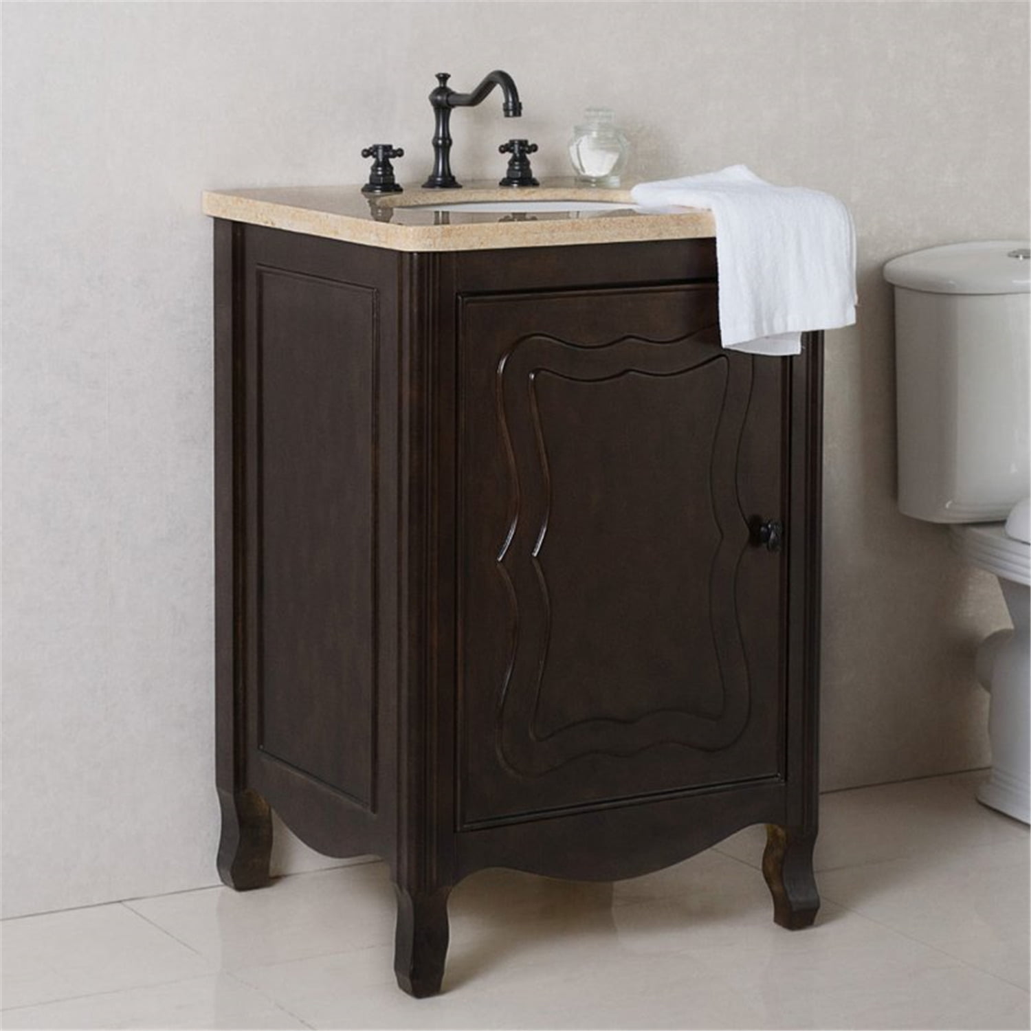 24 in. Single Sink Vanity Wood Sable Jazz Walnut, White