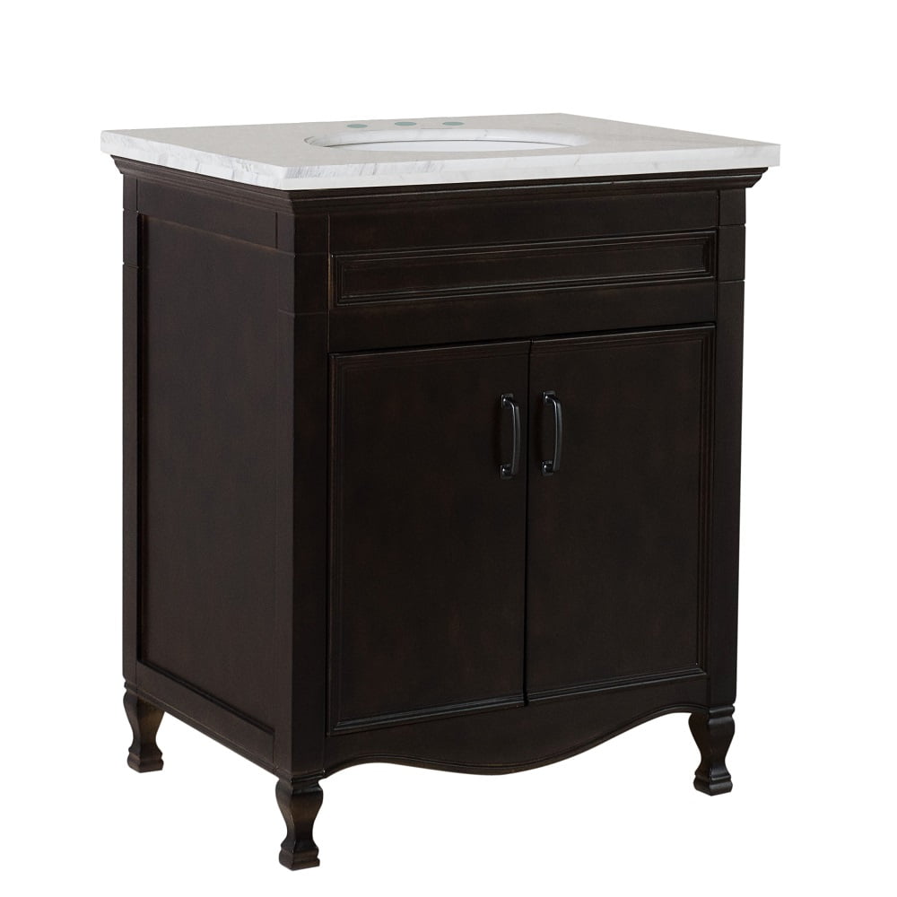 30 in. Single Sink Vanity Wood Sable Jazz Walnut, White