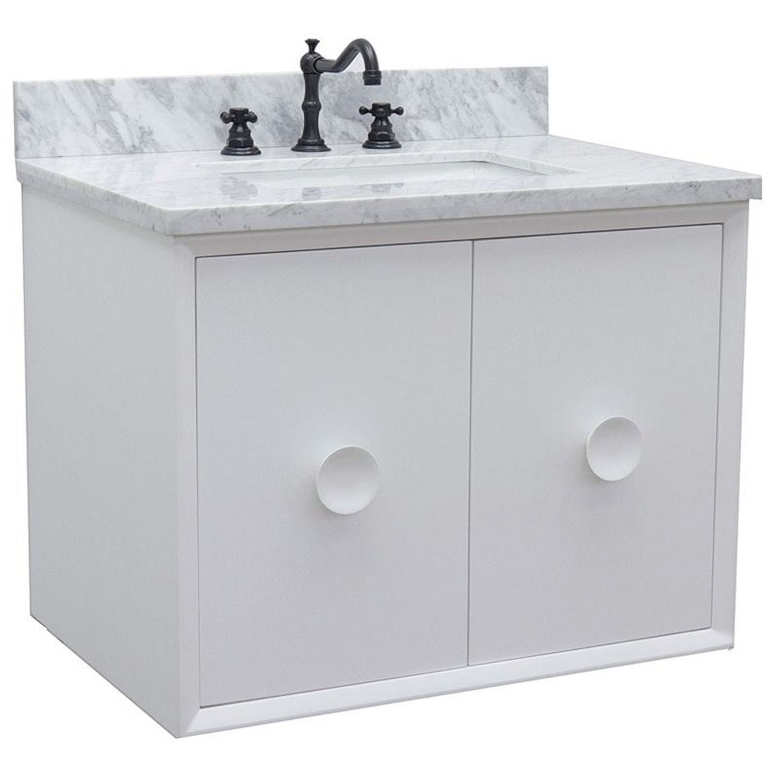 31 x 22 x 25 in. Single Wall Mount Vanity, White Top with White Carrara & Rectangle Sink