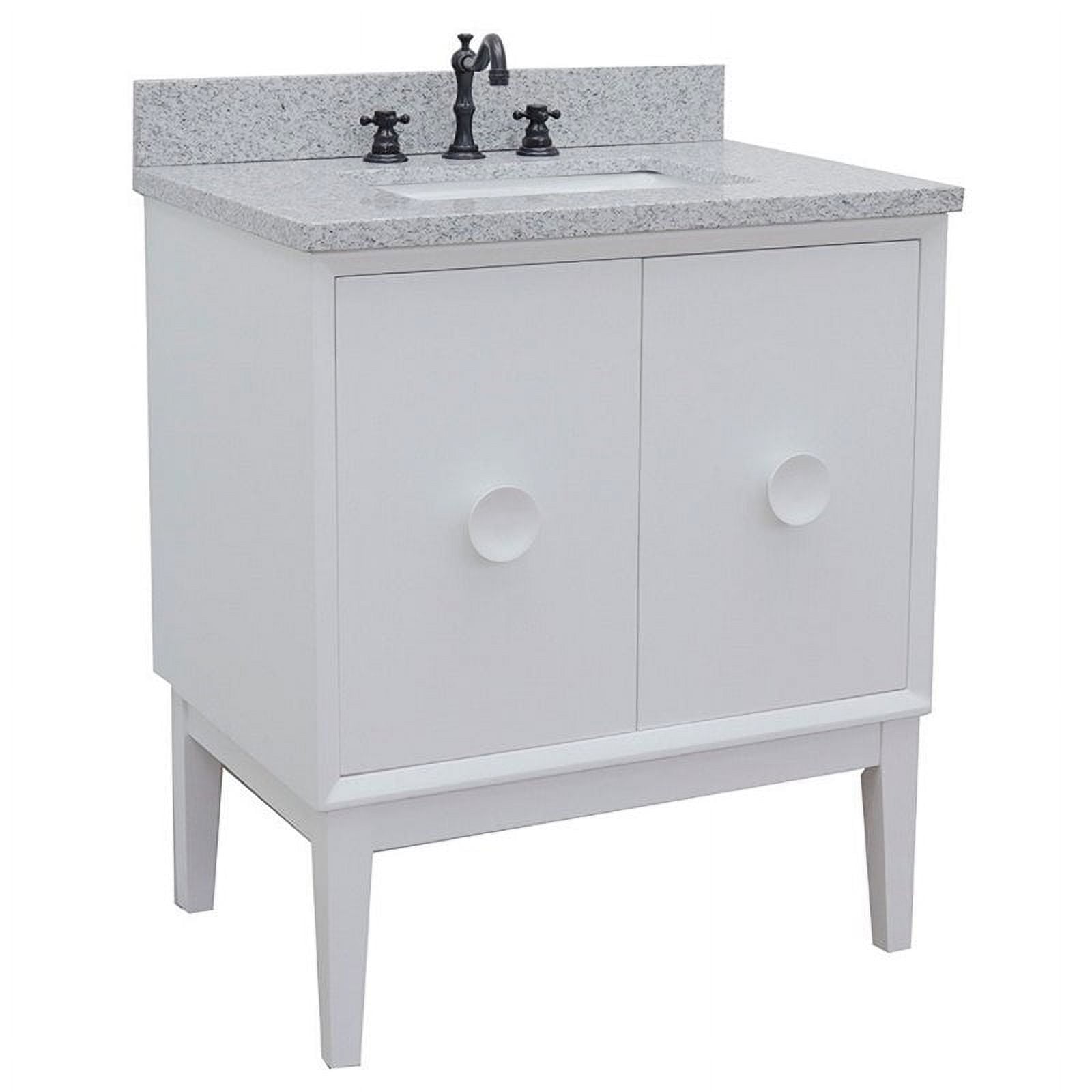 Single Vanity - White Top with Gray Granite & Rectangle Sink
