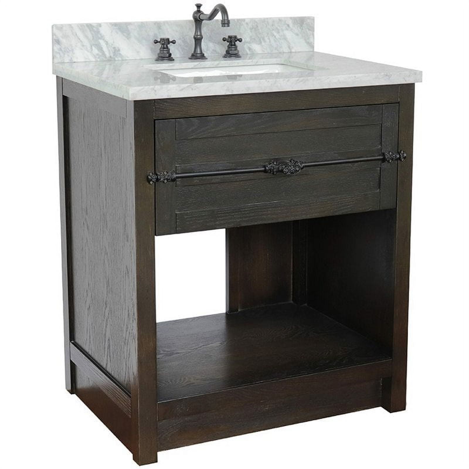 31 x 22 x 36 in. Single Vanity, Brown Ash Top with White Carrara & Rectangle Sink