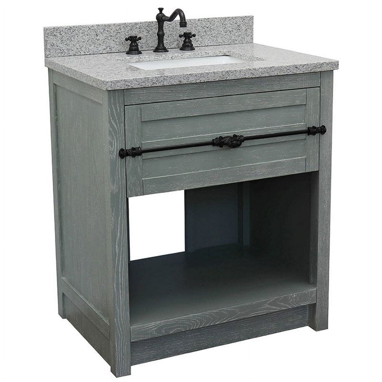 Single Vanity - Gray Ash Top with Gray Granite & Rectangle Sink