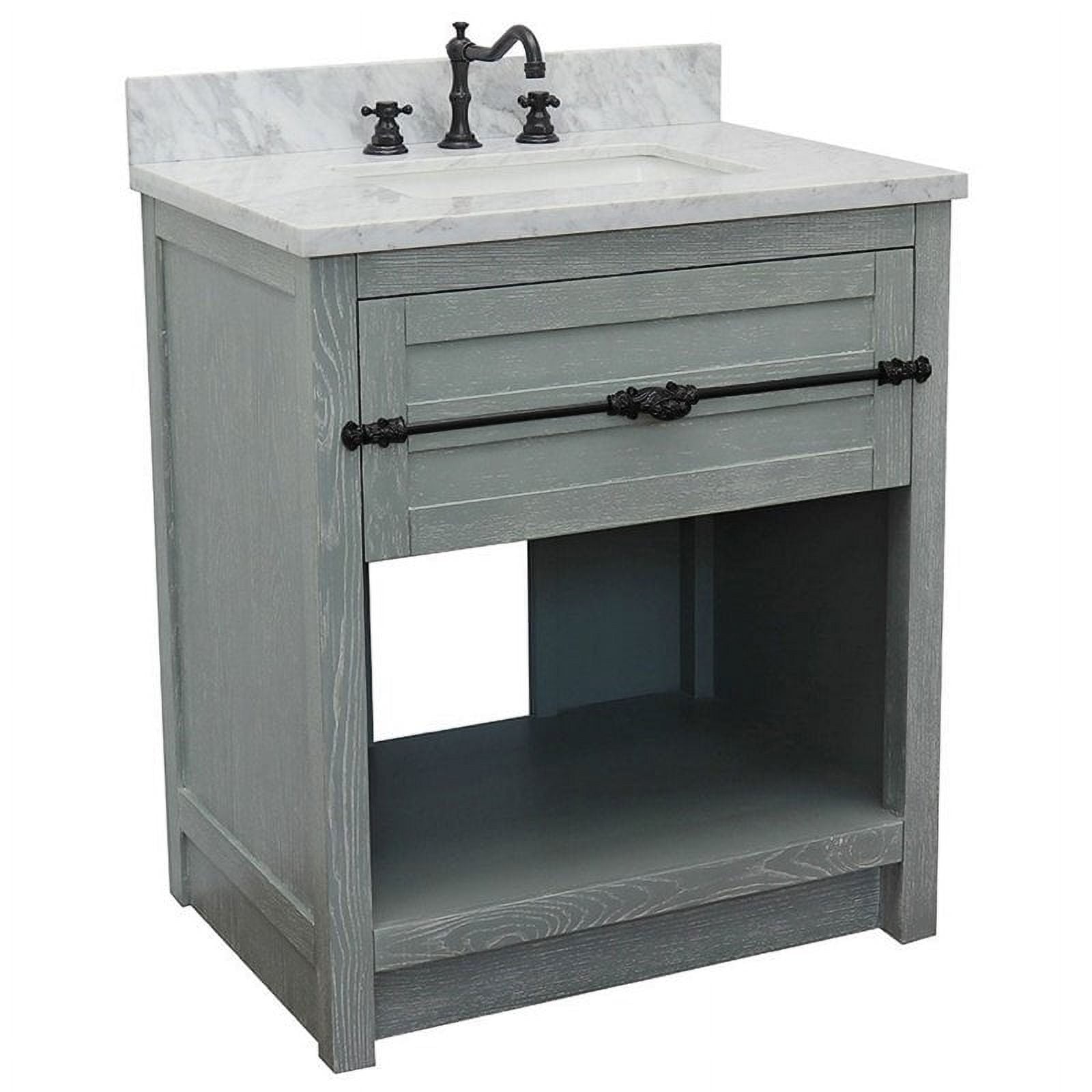 Single Vanity - Gray Ash Top with White Carrara & Rectangle Sink