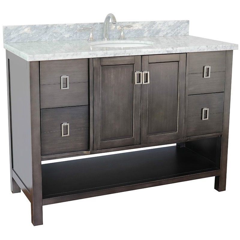 Single Vanity - Silvery Brown Top with White Carrara & Oval Sink