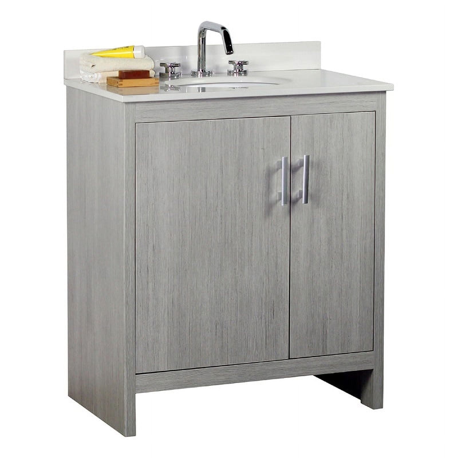 Oval Sink Single Vanity, Grey Pine Finish Top with White Quartz - 31 x 19 x 36 in.