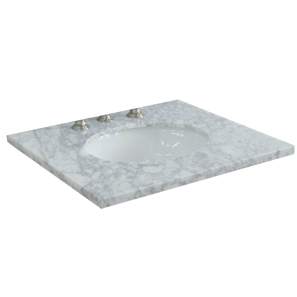 25 in. Carrara Marble Countertop & Single Oval Sink, White