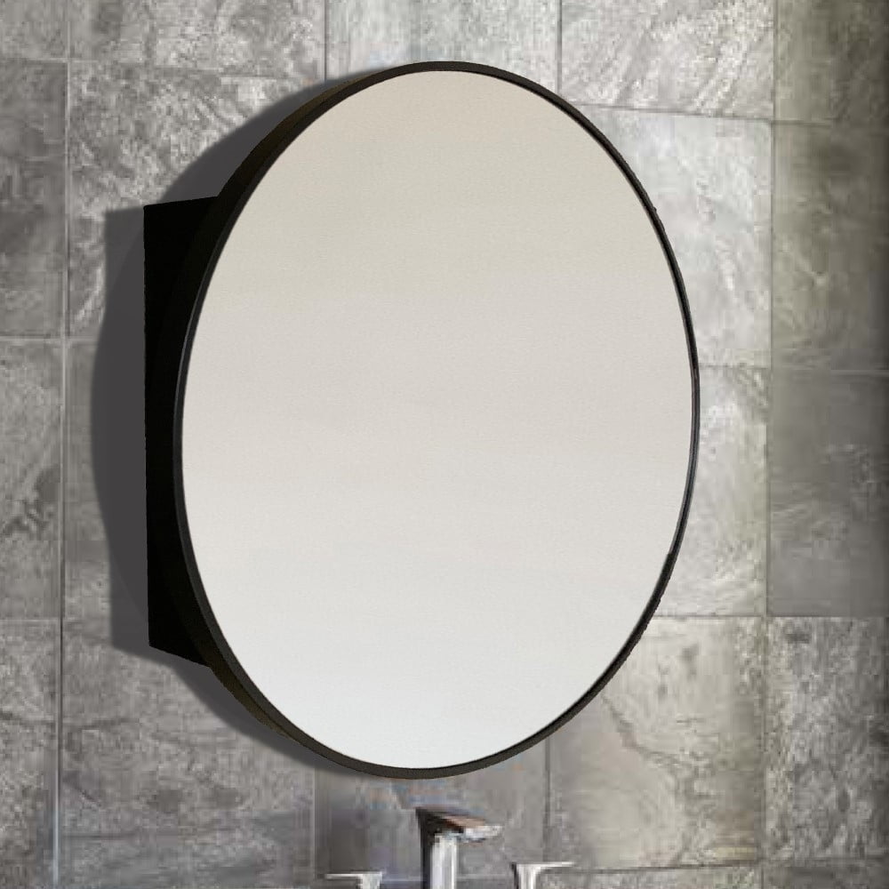 Round Metal Frame Medicine Cabinet, Matte Black