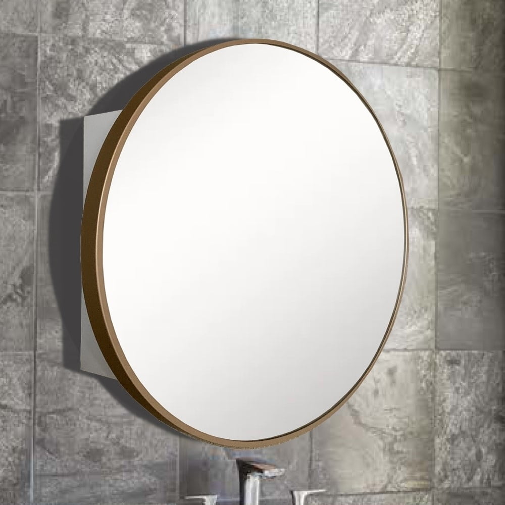 Round Metal Frame Medicine Cabinet, Brushed Gold