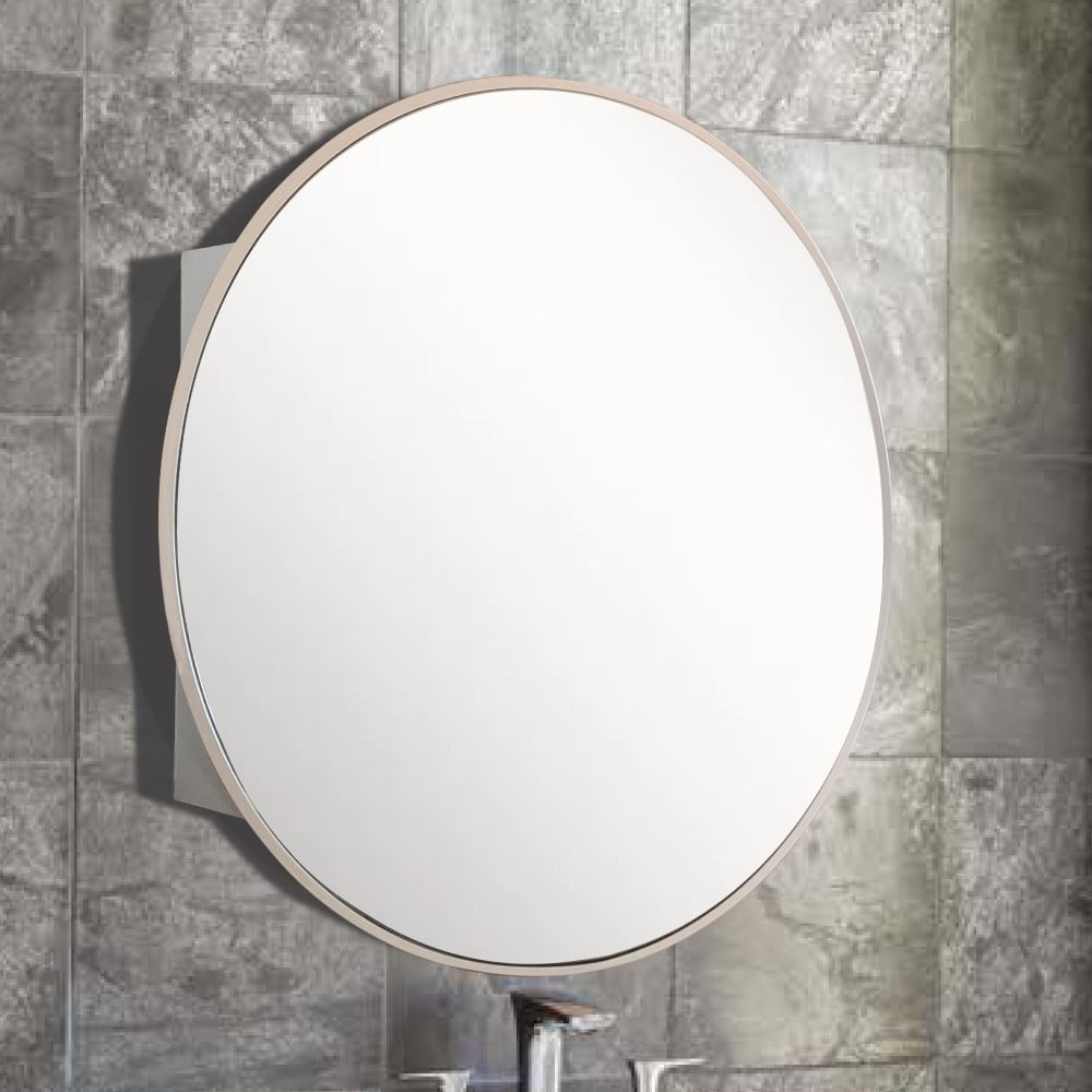 Round Metal Frame Medicine Cabinet, Brushed Silver