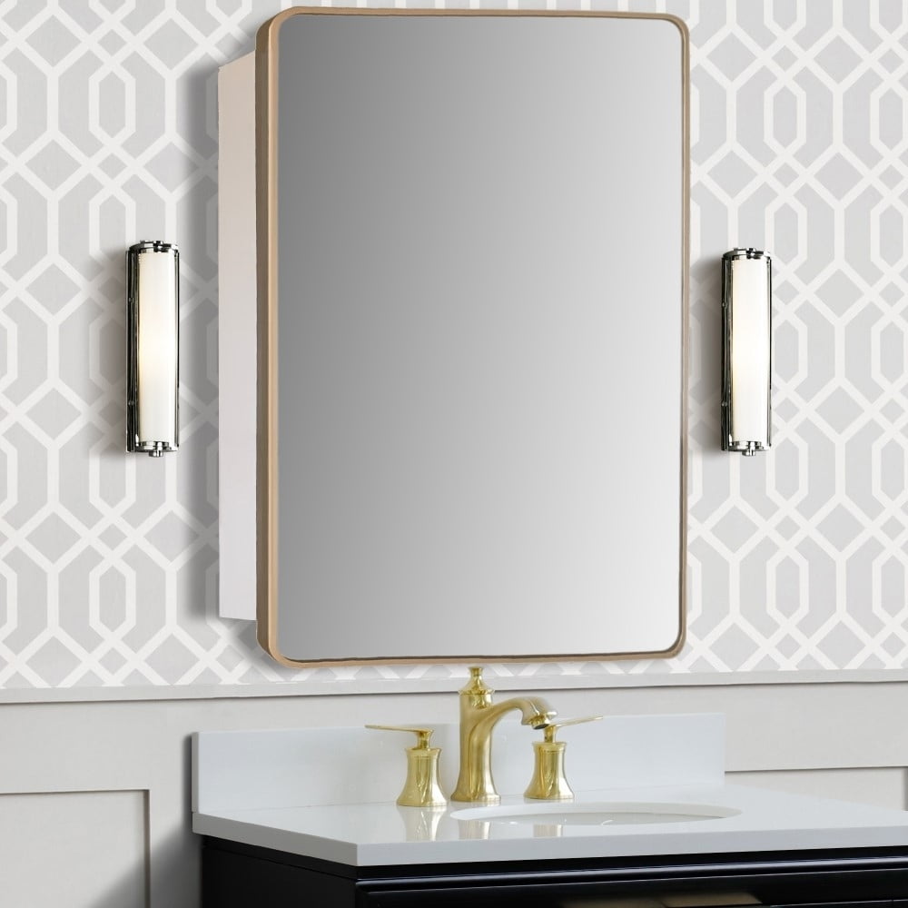 Rectangular Metal Frame Medicine Cabinet, Brushed Gold