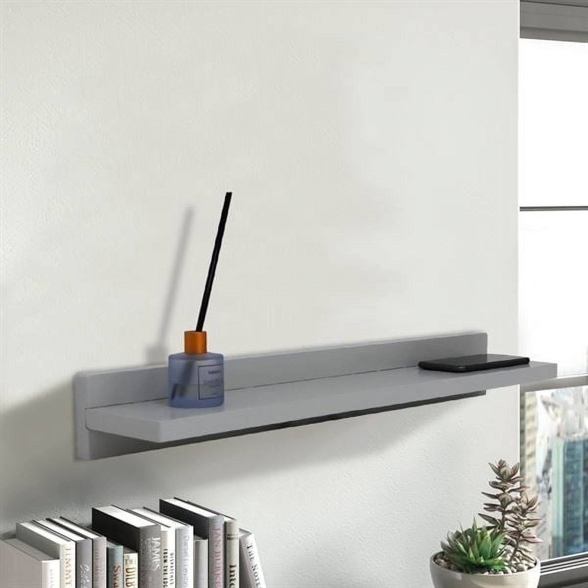 24 in. 15W Solid Rubber Wood Wireless Charging Shelf with 78 in. 3A Cable, Light Gray