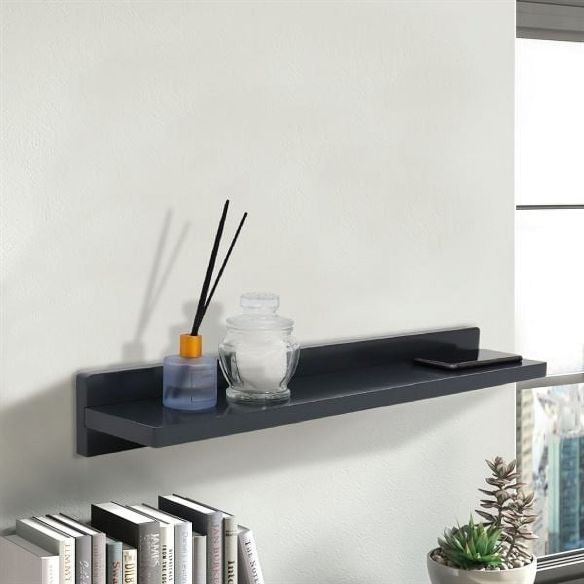 24 in. 15W Solid Rubber Wood Wireless Charging Shelf with 78 in. 3A Cable, Dark Gray