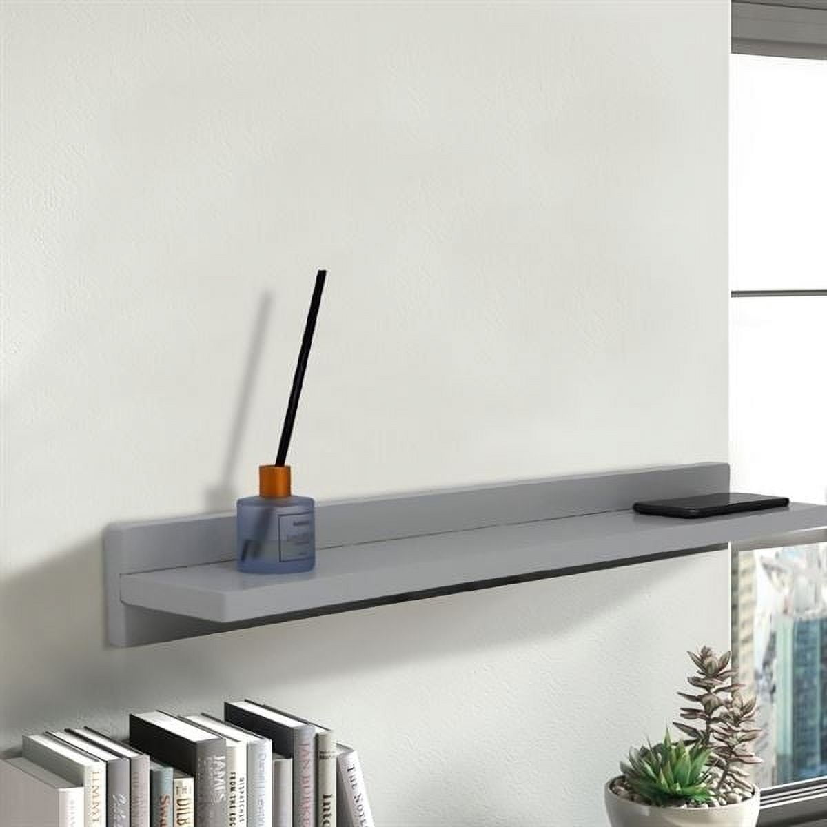 35 in. 15W Solid Rubber Wood Wireless Charging Shelf with 78 in. 3A Cable, Light Gray