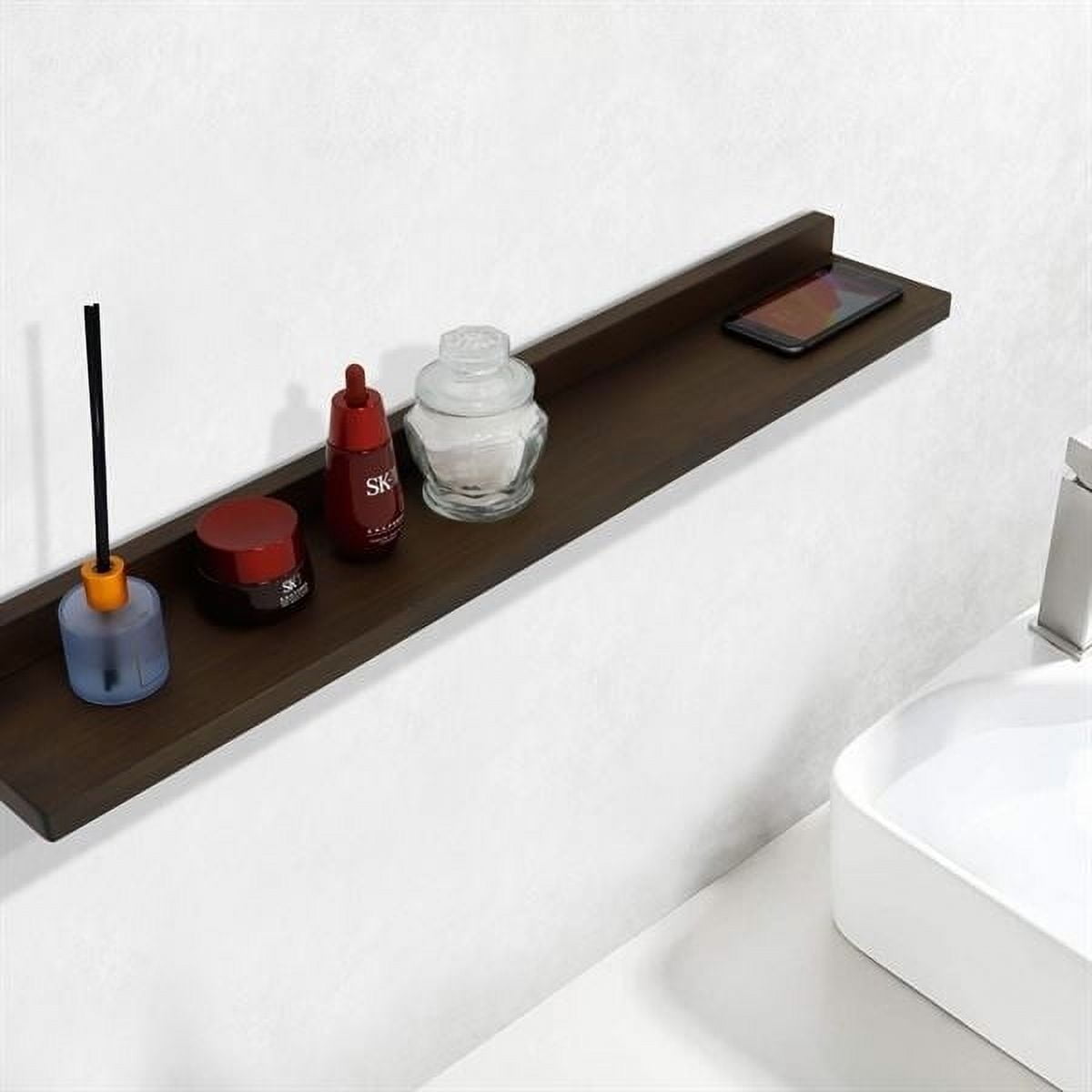 35 in. 15W Solid Rubber Wood Wireless Charging Shelf with 78 in. 3A Cable, Rustic Wood
