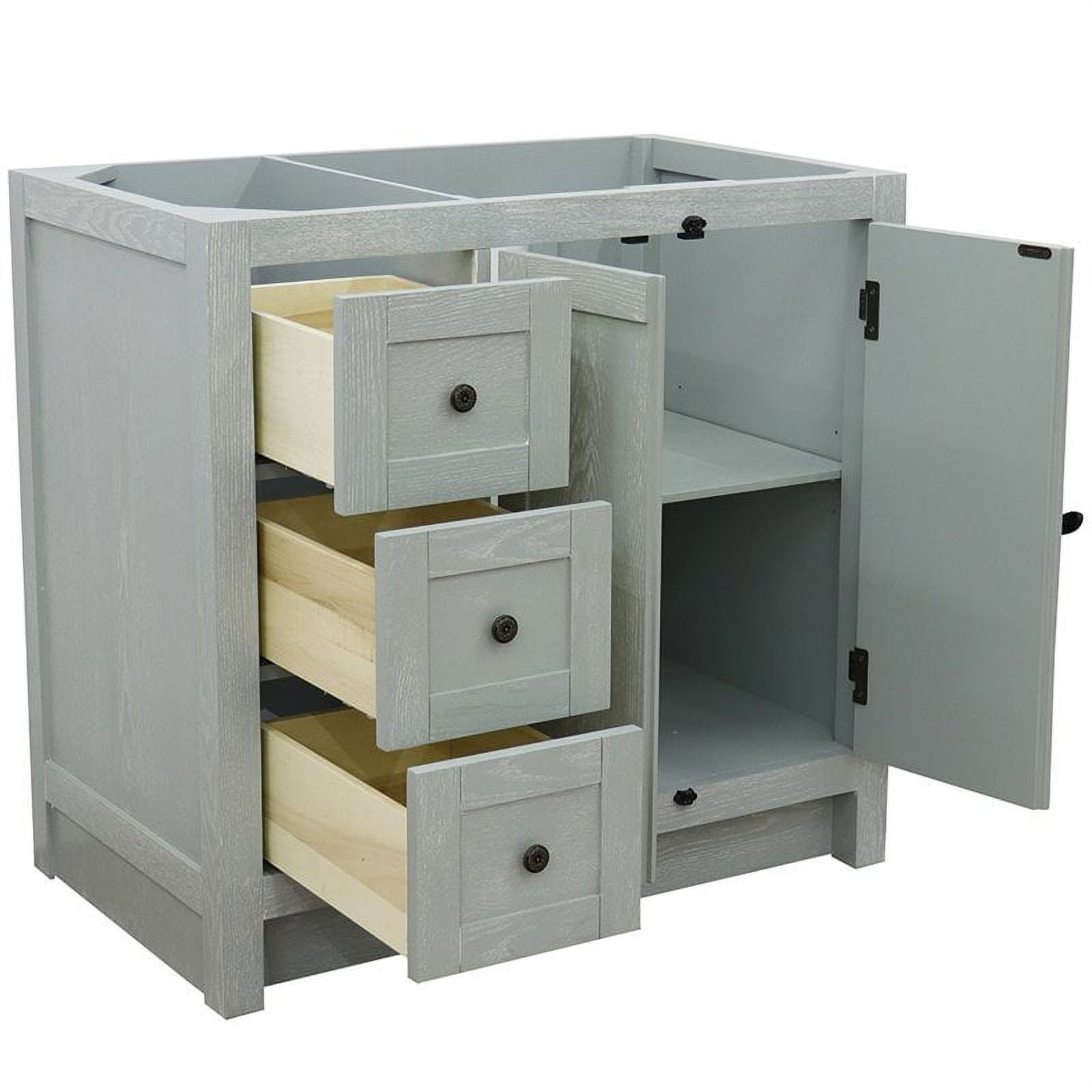 36 in. Single Vanity with Cabinet, Gray Ash - Right Doors