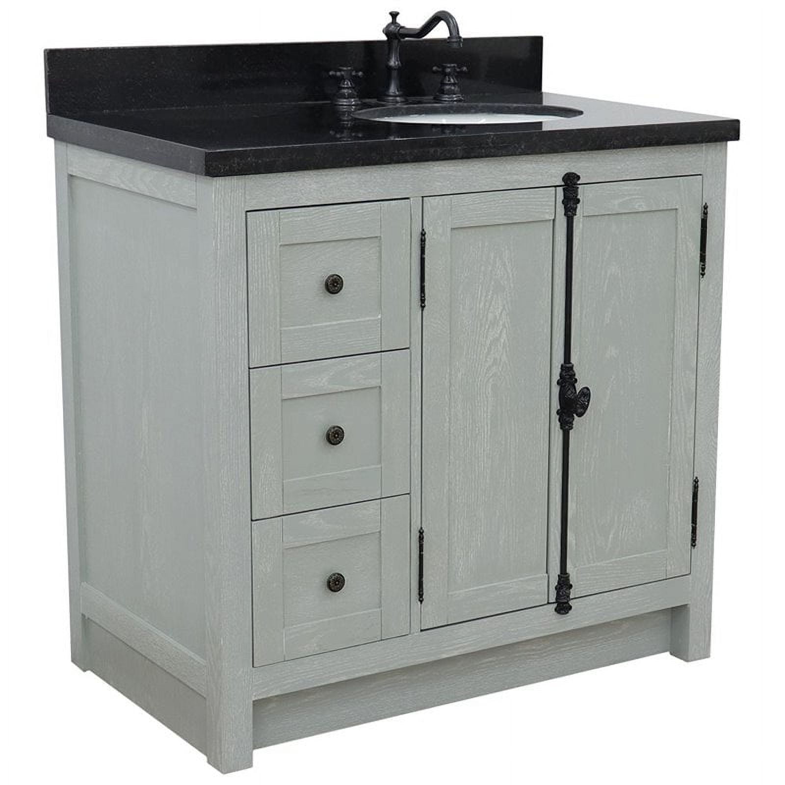 Bellaterra Home 400100-37R-GYA-BGO 37 in. Single Oval Sink Vanity with Galaxy Granite Top, Gray Ash & Black - Right Doors & Sink -  Bellaterra Home LLc