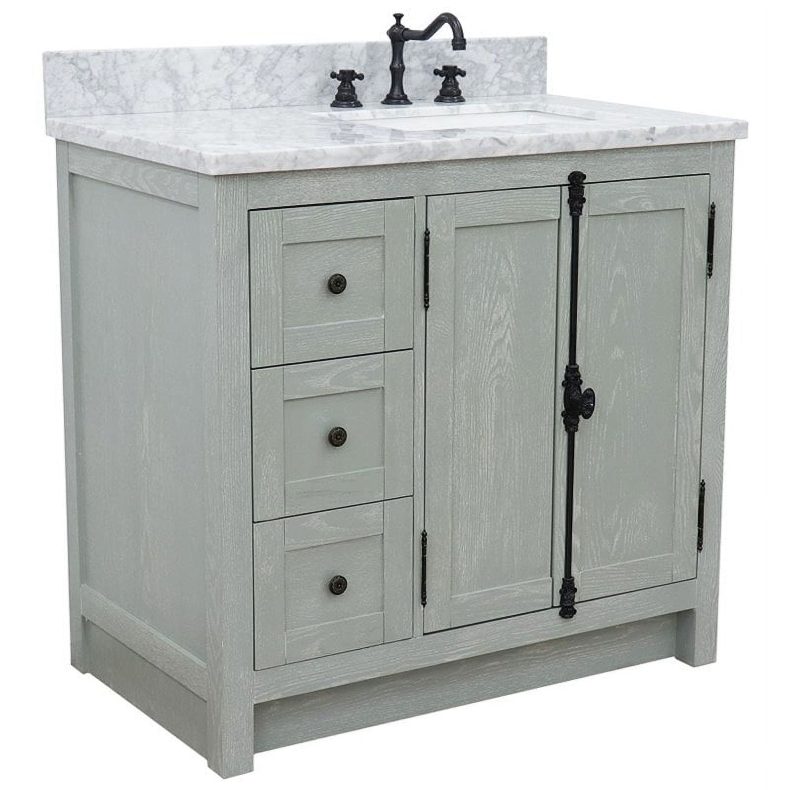 Bellaterra Home 400100-37R-GYA-WMR 37 in. Single Vanity with Carrara Top Rectangle Sink, Gray Ash & White - Right Doors, Right Sink -  Bellaterra Home LLc