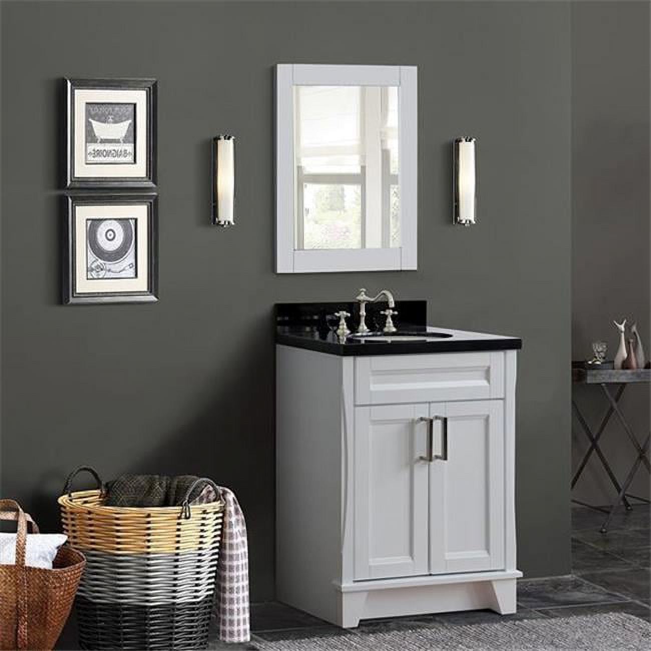 25 in. Single Oval Sink Vanity with Galaxy Granite Top, White & Black