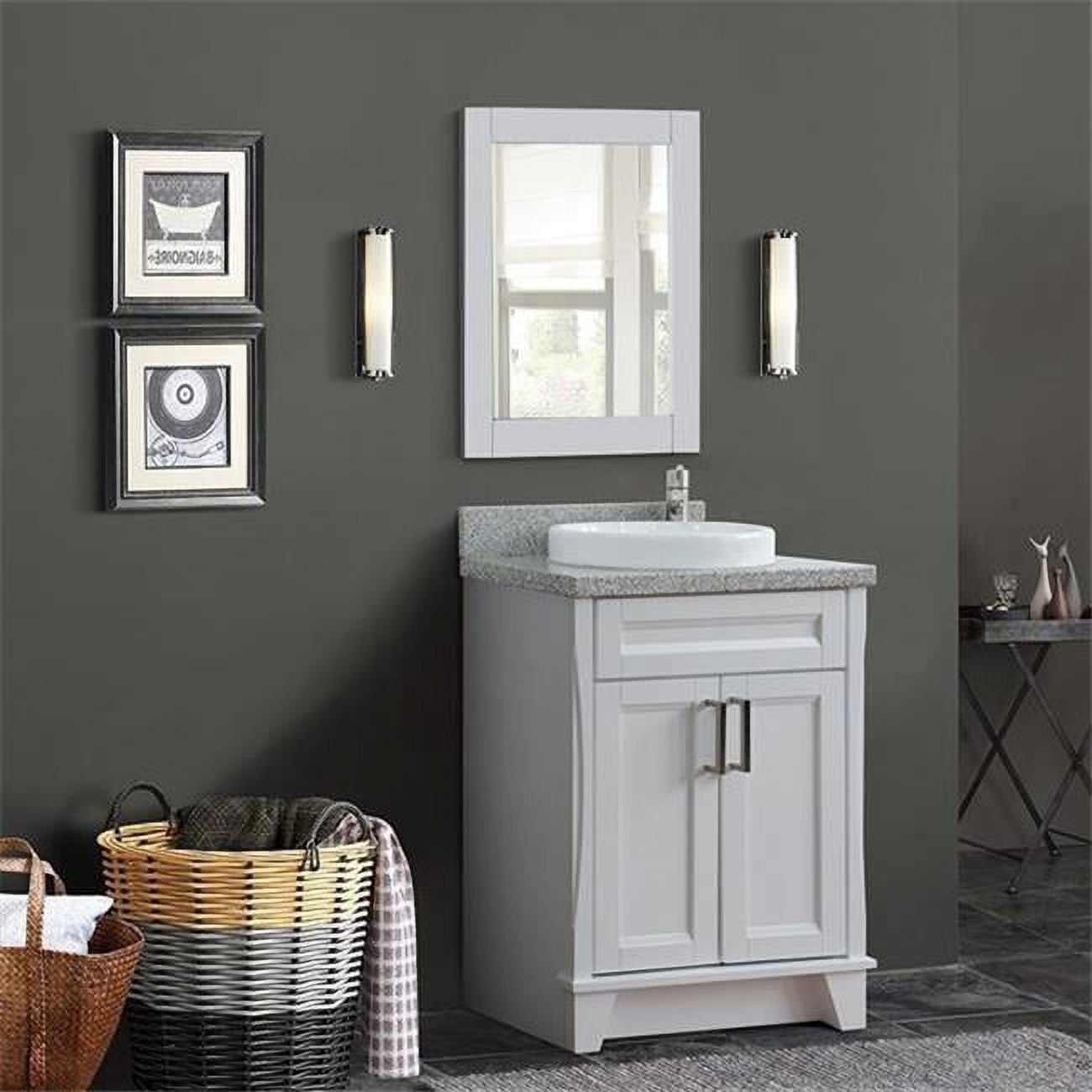 25 in. Single Round Sink Vanity with Granite Top, White & Gray