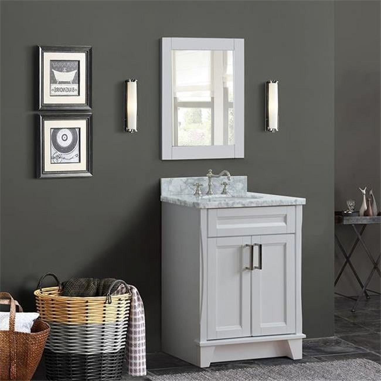 25 in. Single Oval Sink Vanity with Carrara Marble Top, White