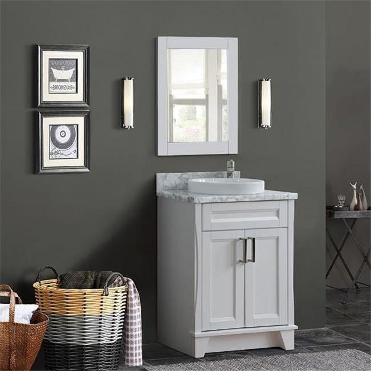 25 in. Single Round Sink Vanity with Carrara Marble Top, White