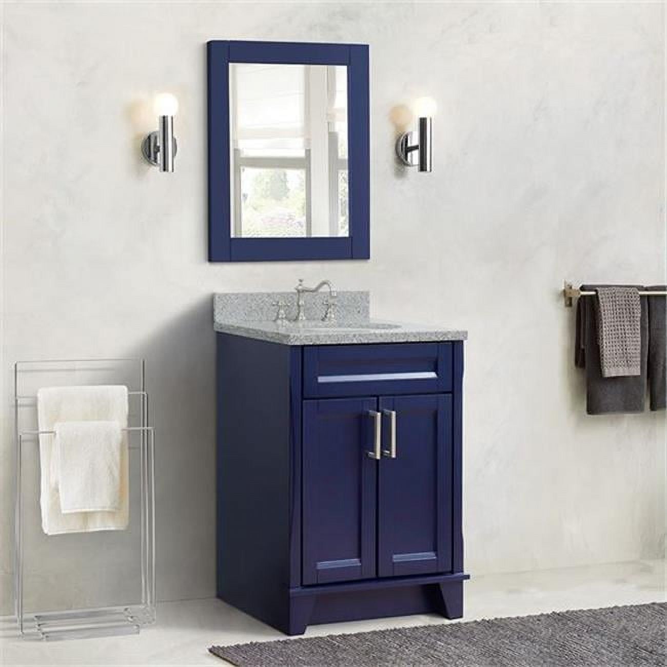 25 in. Single Oval Sink Vanity with Granite Top, Blue & Gray