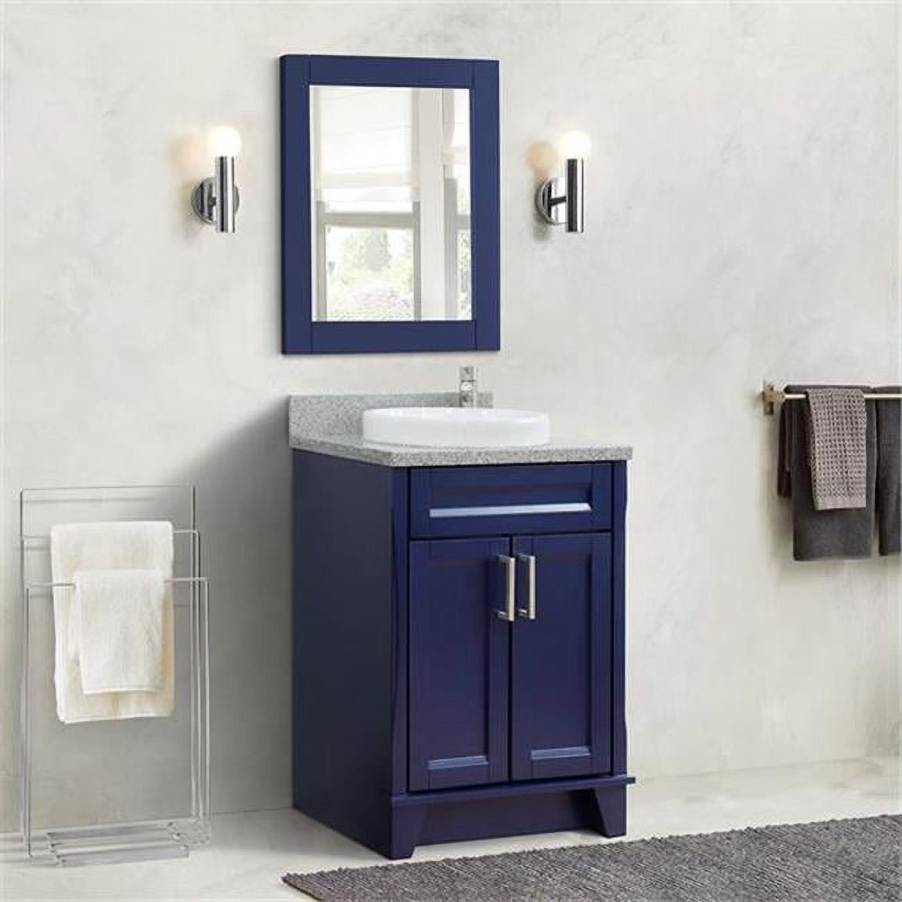 25 in. Single Round Sink Vanity with Granite Top, Blue & Gray
