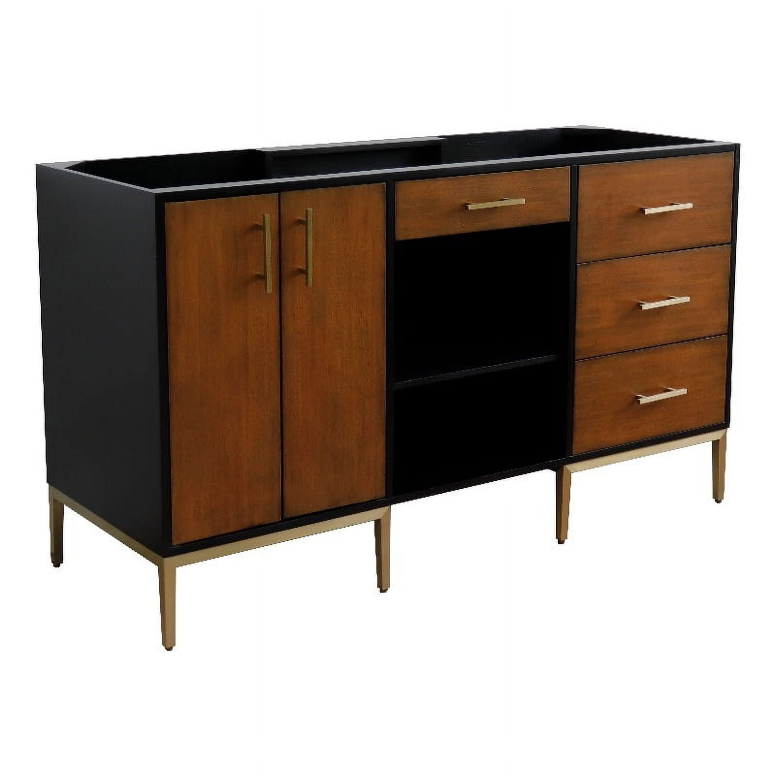 60 in. Double Vanity with Cabinet, Walnut & Black