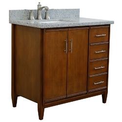 Bellaterra Home 400901-37L-WA-GYRL 37 in. Single Vanity with Granite & Rectangle Left Door & Left Sink, Walnut & Gray -  Bellaterra Home LLc