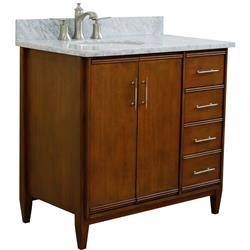 Bellaterra Home 400901-37L-WA-WMOL 37 in. Carrara Oval Sink Single Vanity with Left Door & Left Sink, Walnut & White -  Bellaterra Home LLc