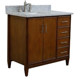 Bellaterra Home 400901-37L-WA-WMRL 37 in. Single Vanity with Carrara & Rectangle Left Door & Left Sink, Walnut & White -  Bellaterra Home LLc