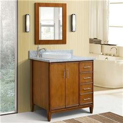 Bellaterra Home 400901-37L-WA-WMRDL 37 in. Single Round Sink Vanity with Carrara Marble Top, Walnut & White - Left Door & Sink -  Bellaterra Home LLc