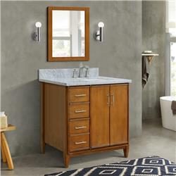 37 in. Single Vanity with Carrara Rectangle Sink, Walnut & White - Right Door, Right Sink