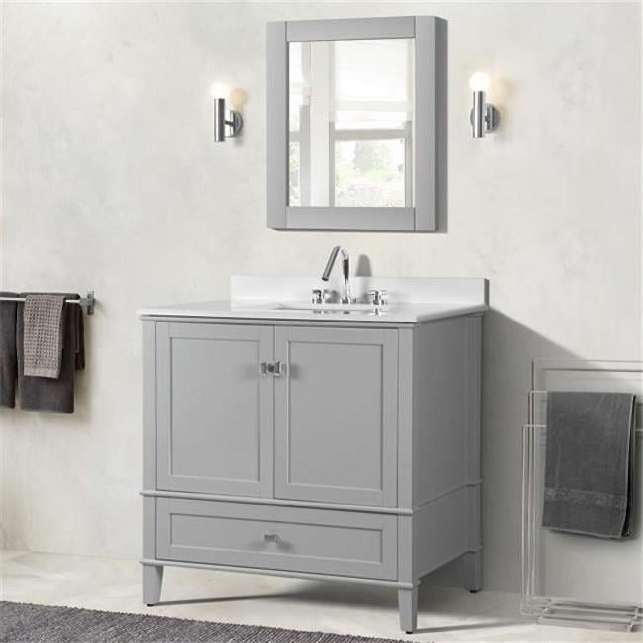 37 in. Single Vanity with Quartz Top, Light Gray