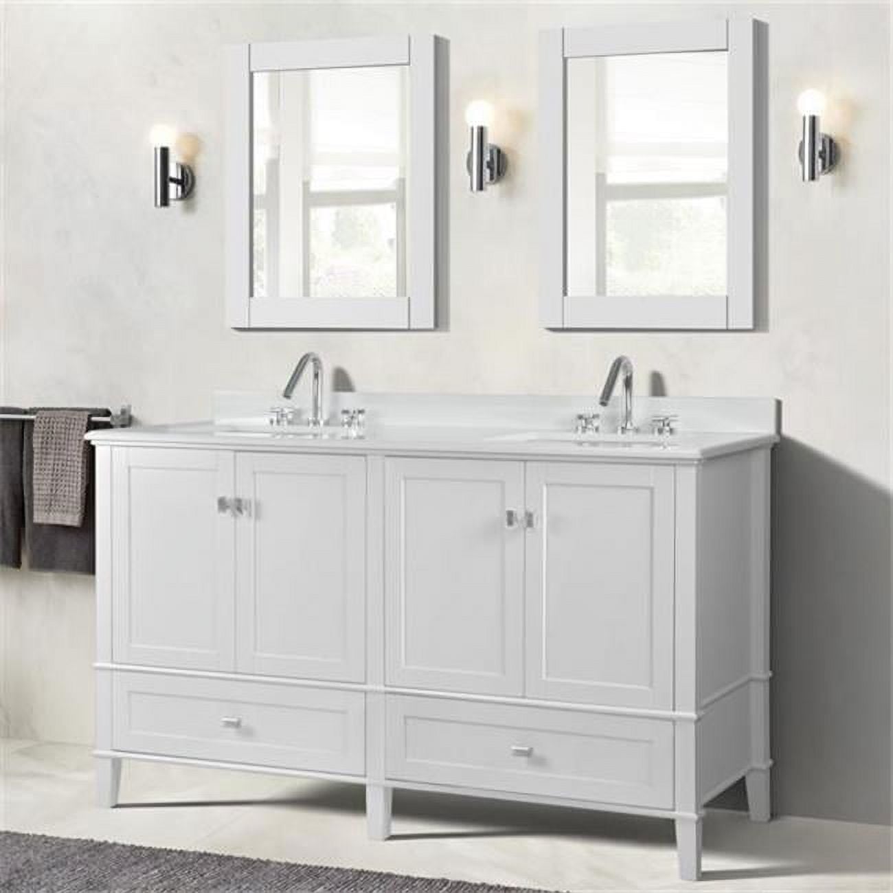61 in. Double Vanity with Quartz Top, White