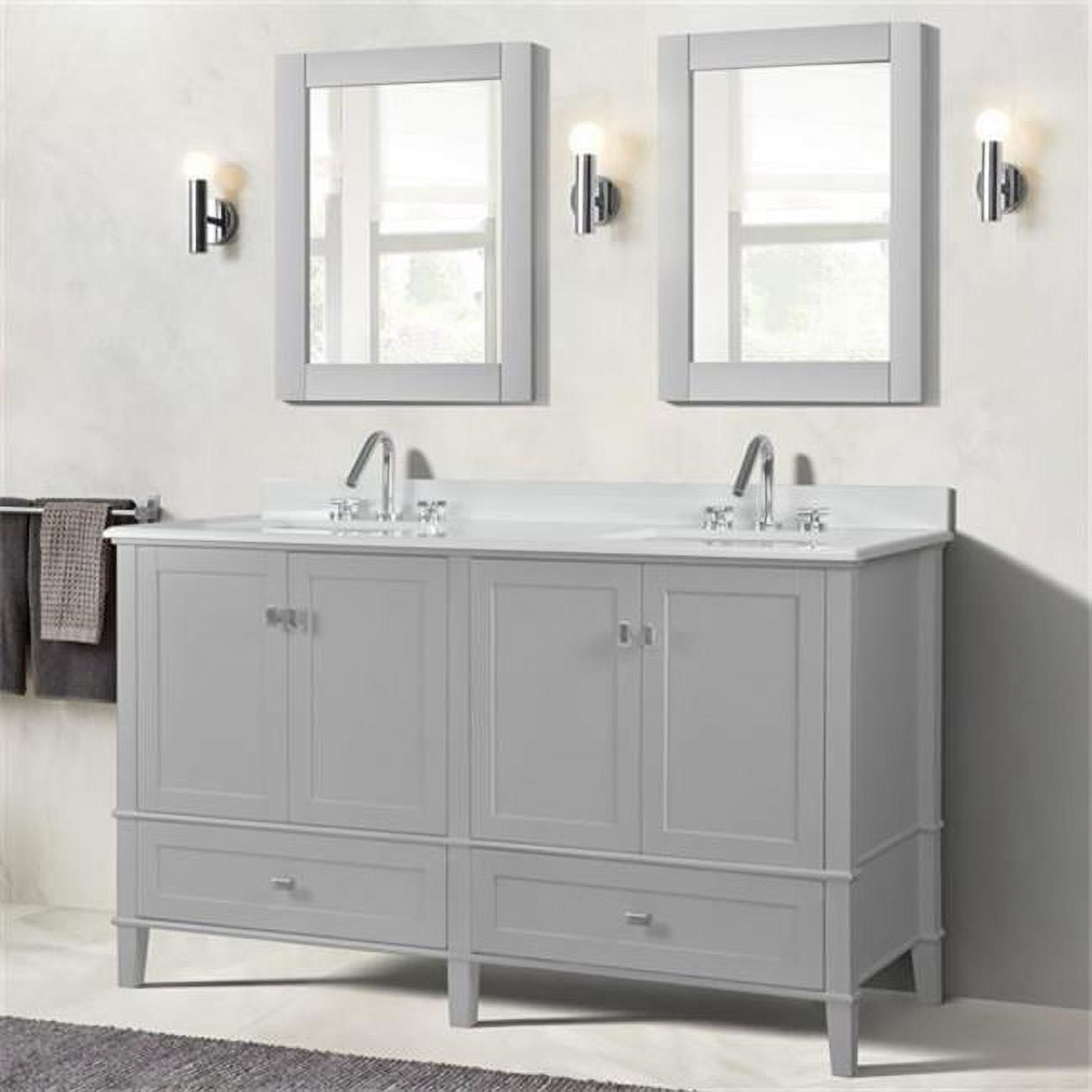 61 in. Double Vanity with Quartz Top, Light Gray
