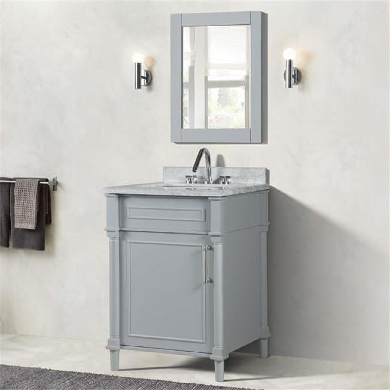 24 in. Single Vanity with Carrara Marble Top, Light Gray & White