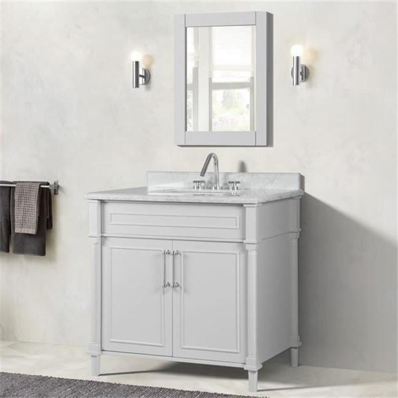 36 in. Single Vanity with Carrara Marble Top, White
