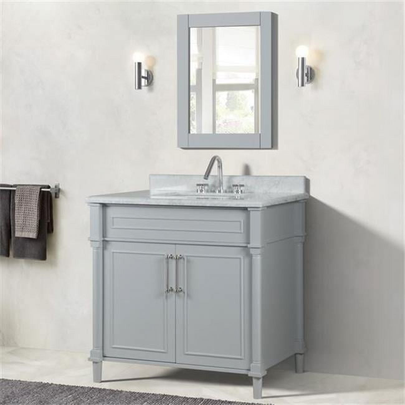 36 in. Single Vanity with Carrara Marble Top, Light Gray & White