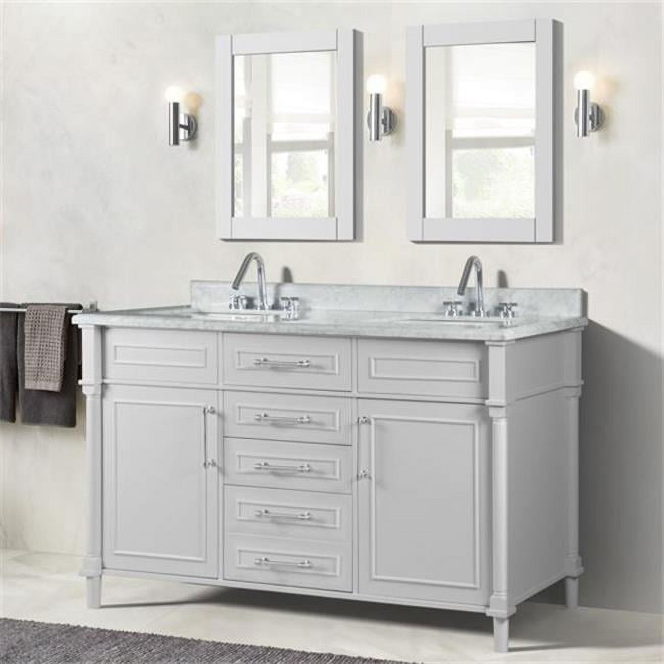 60 in. Double Vanity with Carrara Marble Top, White