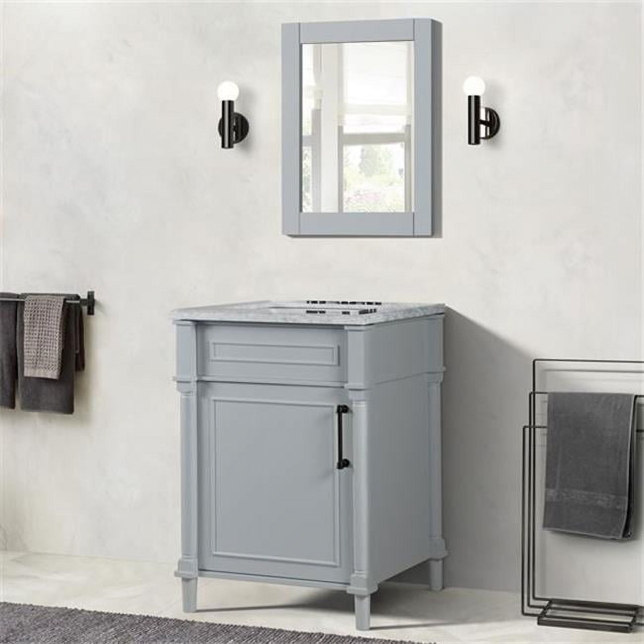 24 in. Single Vanity with Carrara Marble Top, Light Gray & White