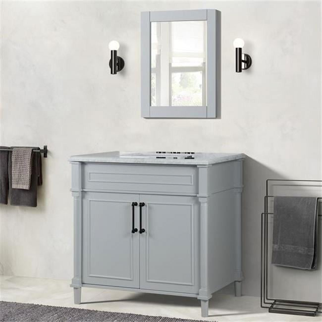 36 in. Single Vanity with Carrara Marble Top, Light Gray & White