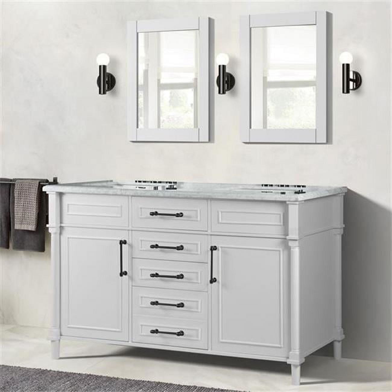 60 in. Double Vanity with Carrara Marble Top, White