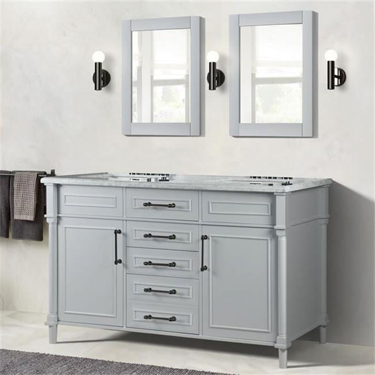 60 in. Double Vanity with Carrara Marble Top, Light Gray & White