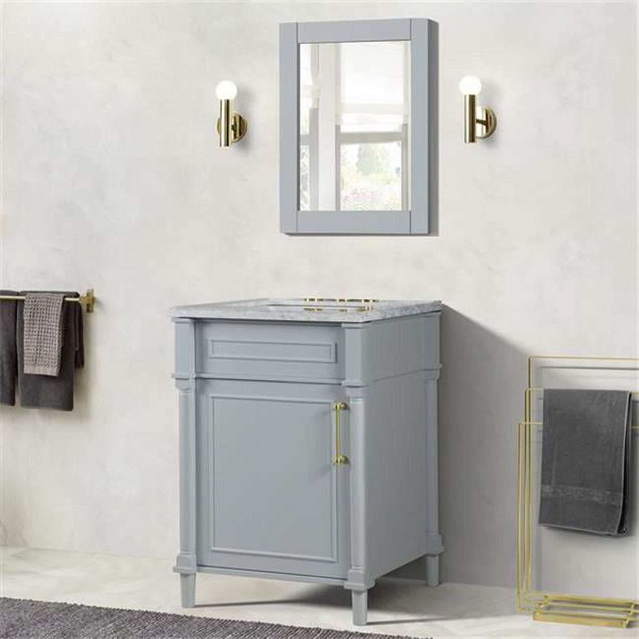24 in. Single Vanity with Carrara Marble Top, Light Gray & White