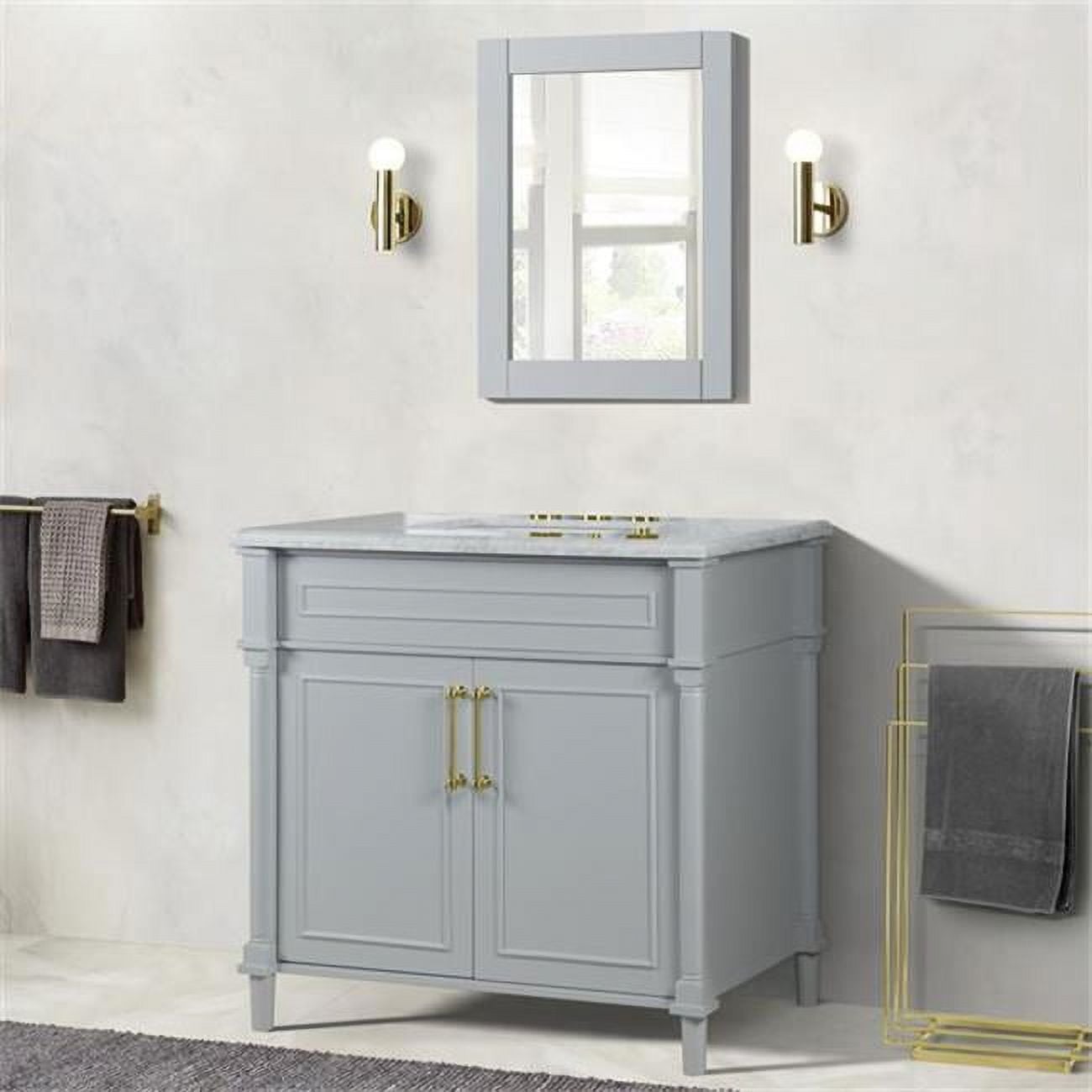 36 in. Single Vanity with Carrara Marble Top, Light Gray & White